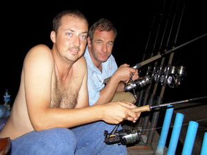 Eddie Mounce & Robson Green night fishing together in Kanchanaburi filming extreme fishing Thailand