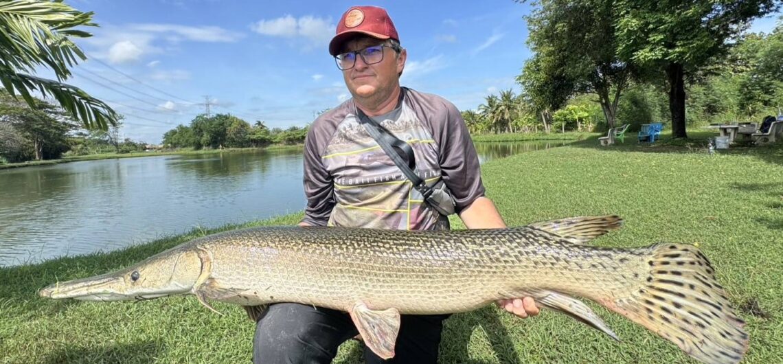 Big alligator gar caught during a guided fishing Amazon BKK adventure
